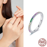 Rainbow Full Eternity 925 Sterling Silver Stackable Ring