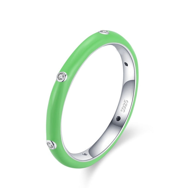 Green 925 Sterling Silver CZ Stackable Enamel Ring