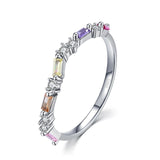 Baguette and Round Cut 925 Sterling Silver Rainbow CZ Ring