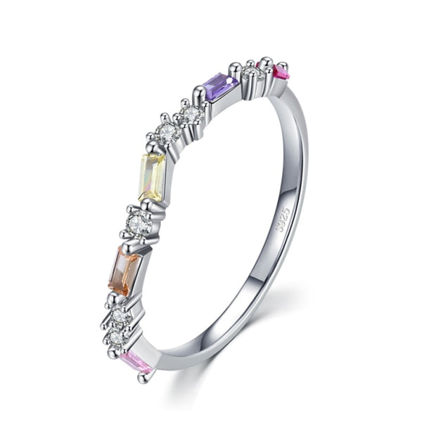 Baguette and Round Cut 925 Sterling Silver Rainbow CZ Ring