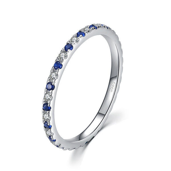 Blue and Clear 925 Sterling Silver CZ Eternity Ring