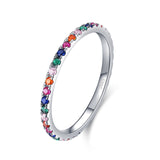 925 Sterling Silver Rainbow CZ Stackable Full Eternity Ring