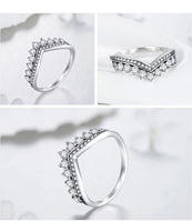 925 Sterling Silver Zircon Crown Wishbone Ring