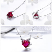 925 Sterling Silver Devil Red/Pink CZ Necklace