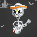 925 Sterling Silver Guitar Playing Skeleton Charm