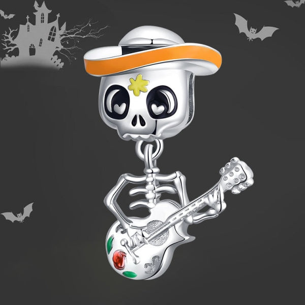 925 Sterling Silver Guitar Playing Skeleton Charm