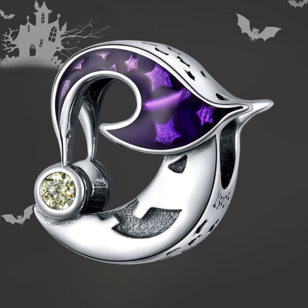 925 Sterling Silver Moon with Purple Hat Charm