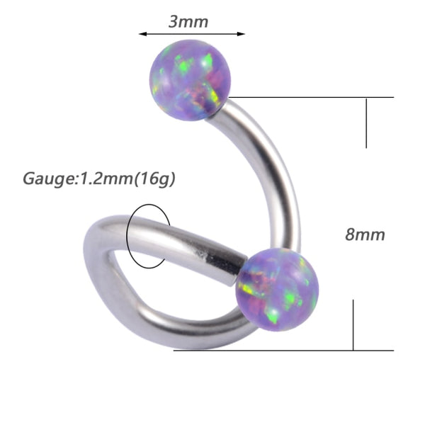 Opal38 Ear Tragus Helix Cartilage Surgical Steel Piercing 8mm Curl