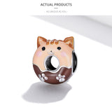 925 Sterling Silver Enamel Kitty Cat Donut Bead Charm