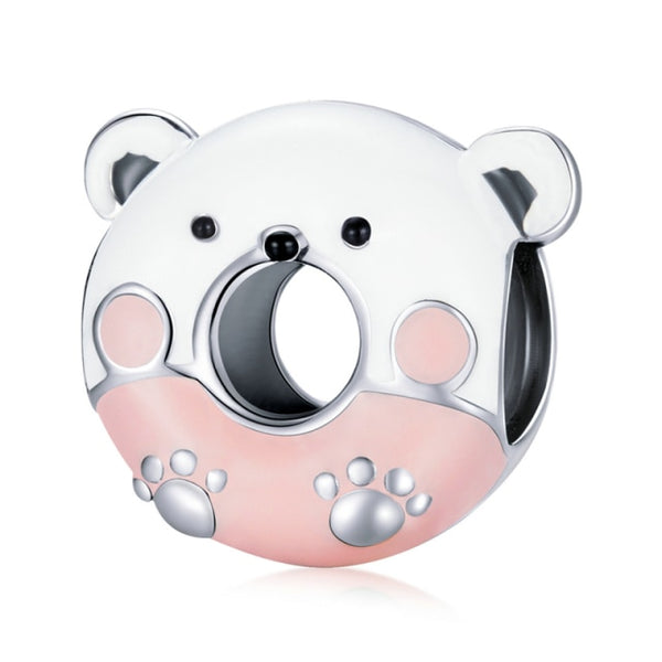 925 Sterling Silver Enamel Bear Donut Bead Charm