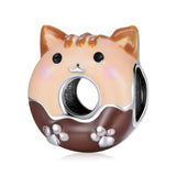 925 Sterling Silver Enamel Kitty Cat Donut Bead Charm