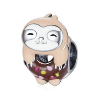 925 Sterling Silver Enamel Sloth Donut Bead Charm