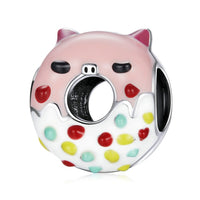 925 Sterling Silver Enamel Piglet Donut Bead Charm