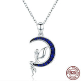 925 Sterling Silver Fairy in Blue Moon Necklace