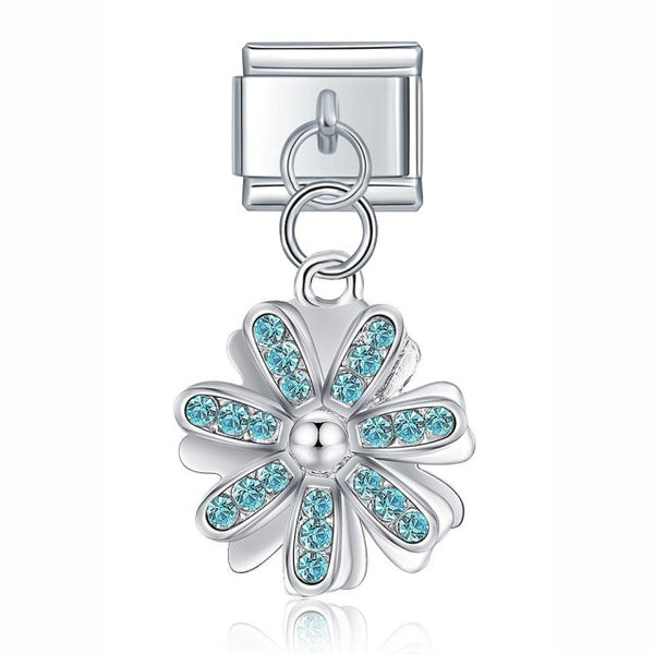 Blue Crystal Hanging Flower Italian Charm