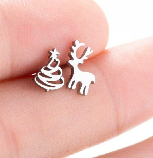 Stainless Steel Christmas Earrings - Tree and Reindeer