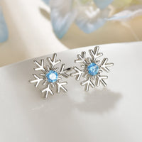 Blue Solitaire Crystal Zircon Snowflake Stud Earrings