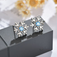 Blue Solitaire Crystal Zircon Snowflake Stud Earrings