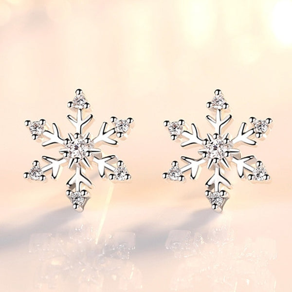 White 7 Stone Crystal Zircon Snowflake Stud Earrings