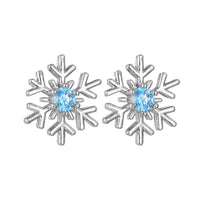 Blue Solitaire Crystal Zircon Snowflake Stud Earrings