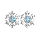 Blue Solitaire Crystal Zircon Snowflake Stud Earrings