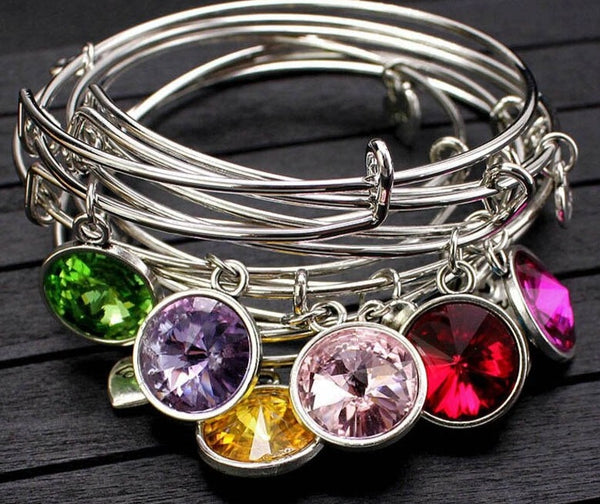 Crystal Birthstone Expandable Wire Bangle